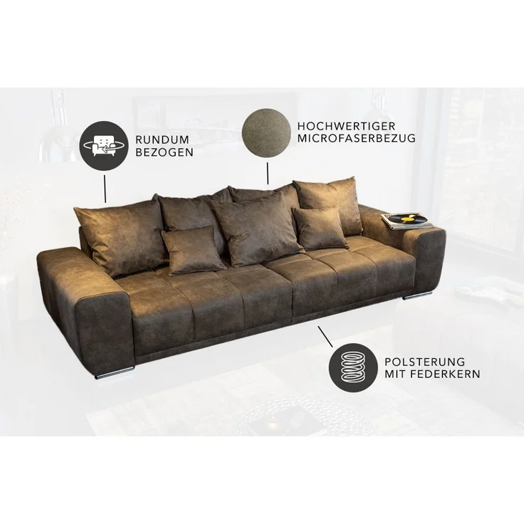 riess-ambiente Big-Sofa ELEGANCIA 285cm taupe, Einzelartikel 1 Teile, XXL Couch · Microfaser · mit Federkern · inkl. Kissen · Design – Bild 3