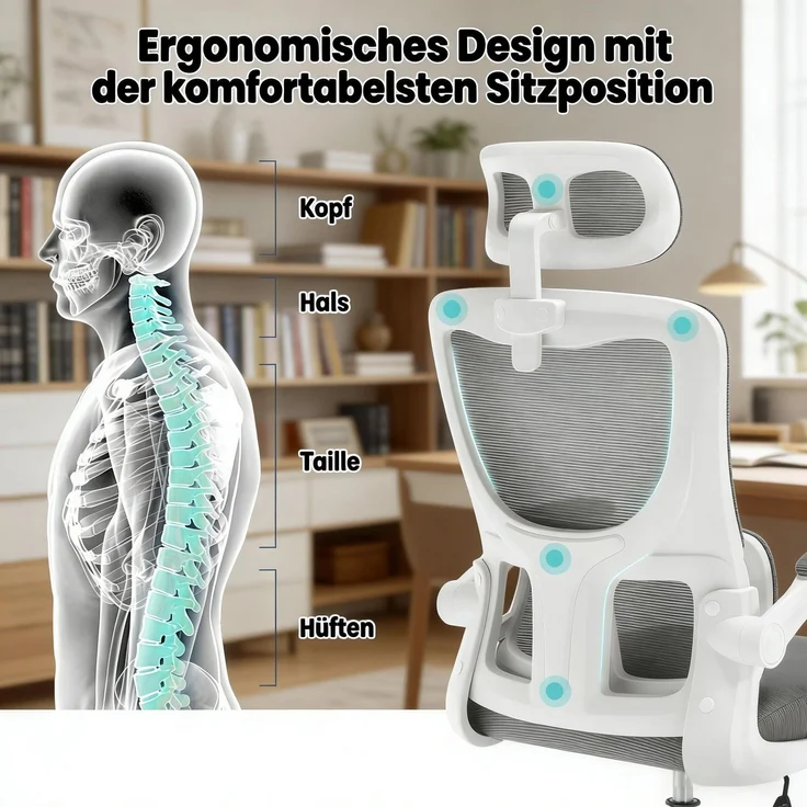 Bürostuhl B 62 x T 69,5 x H 116–123,5 cm, Mesh und Metall, höhenverstellbar, 1 Stück – Bild 3