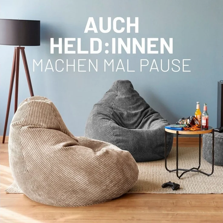 Lumaland Relax Set Cord – Sitzsack Giant + Pouf | Besser als Sofa, Sessel & Co. | XXL Bean Bag + Sitzpouf Hocker mit Füllung (EPS Perlen) für Indoor | Bodensofa für Wohnzimmer, Schlafzimmer & Gaming – Bild 3