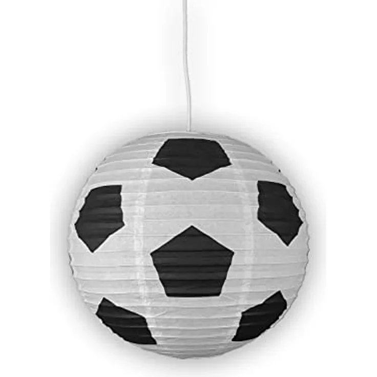 Niermann Pendelleuchte rund Fußball, Papier-Ballon mit Fußballdesign, Weiß/Schwarz