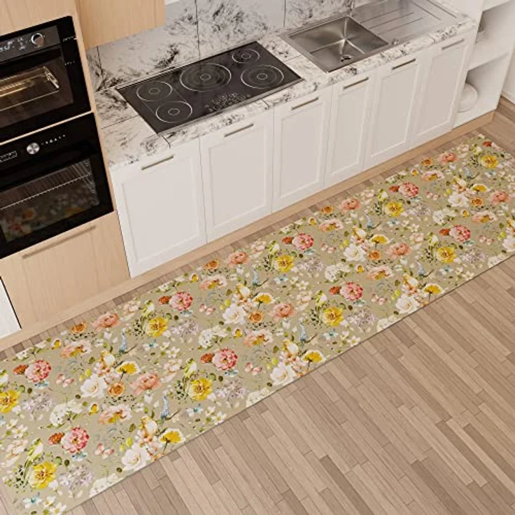 PETTI Artigiani Italiani - Teppich für Küche, rutschfest und waschbar, 52x480 cm, florales Design 06 Taupe 100% Made in Italy – Bild 2