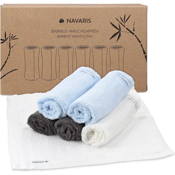 Navaris Waschlappen Set 6-teilig Baby-Waschlappen aus Bambus - 25x25 cm weiche Lappen - Reinigungstücher Waschtücher - umweltfreundlich waschbar blau