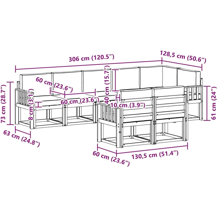 vidaXL Outdoor-Sofagarnitur mit Kissen 8 pcs Natur und Creme 3366563 – Bild 10
