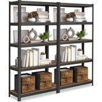 Songmics Standregal, 2er Set, Bücherregal, Lagerregal, 5 Ablagen, Küchenregal, Regal, 30 x 75 x 150 cm, bis 650 kg belastbar, verstellbare Ablagen, Industrie-Design, vintagebraun-schwarz GLR030B02