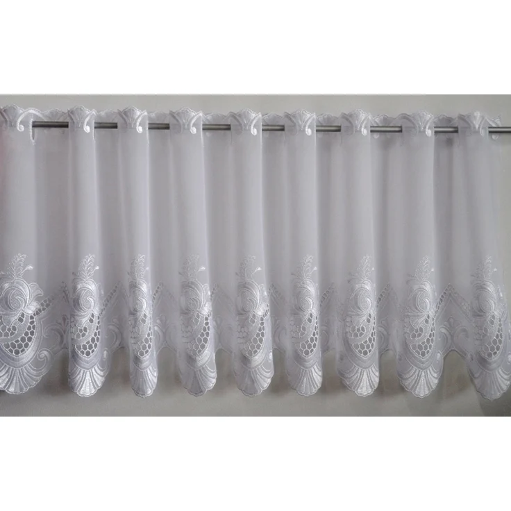Stickereien Plauen Scheibengardine Anika, Durchzuglöcher (1 St), transparent, Voile, veredelt mit echter Plauener Spitze Stickerei – Bild 1
