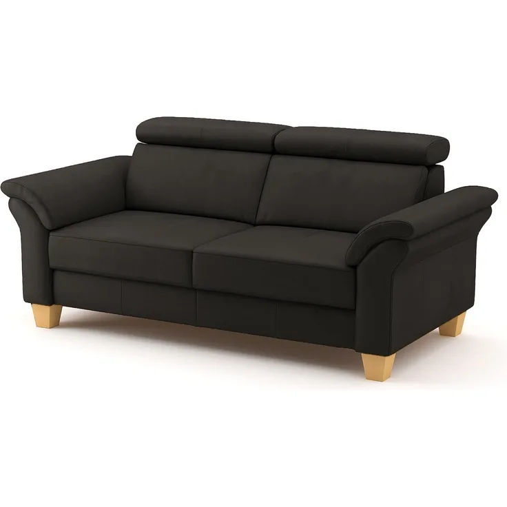 CAVADORE 3-Sitzer-Sofa Ammerland in Echtleder / Landhaus-Sofa mit Federkern + Kopfteilverstellung / 186 x 84 x 93 / Leder Dunkelbraun