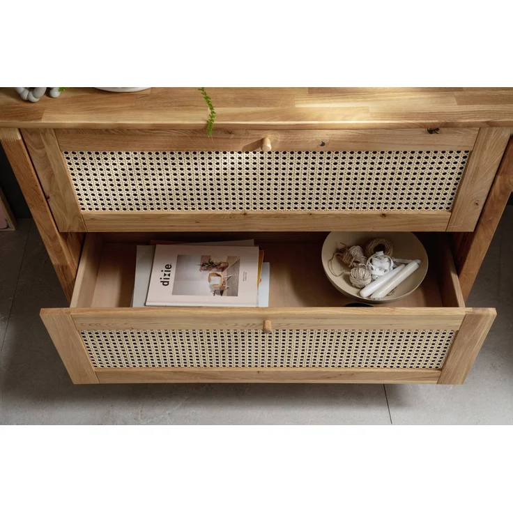 MSZ Design Schubladenkommode FRIA 2 Schubladen Wildeiche mit Wiener Geflecht Natur 100x45x76 cm – Bild 3