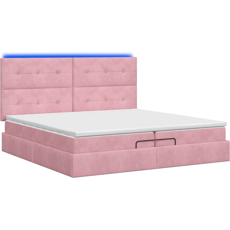 vidaXL Ottoman-Bett mit Matratze und LED Rosa 200 x 200 cm Samt 3458330 – Bild 9