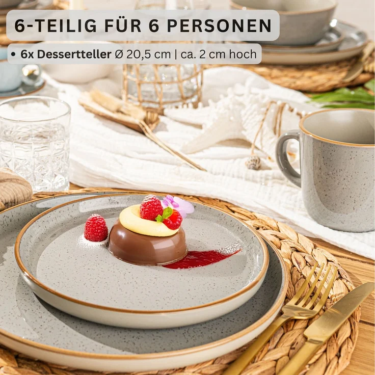 SÄNGER Dessertteller Set Rio Perlgrau - 6 teilig aus Steingut – Bild 2