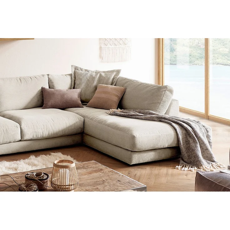 KAWOLA Sofa MADELINE Wohnlandschaft U-Form Cord cremeweiß Longchair links 86 x 224 x 425 cm – Bild 6