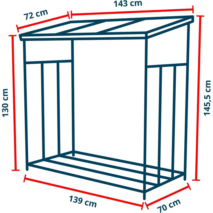 GFP Primeyard Kaminholzregal Metall 143x72x145,5 cm Brennholzregal grau – Bild 2