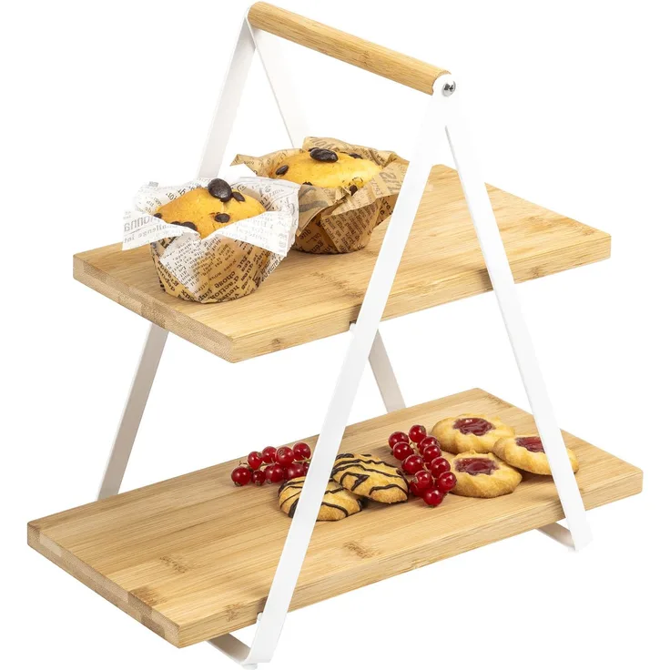 eluno Mehrzweckregal Etagere aus Bambus mit Metallgestell, Servierregal 2 Etagen, kein Set