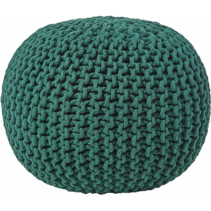 Homescapes Pouf Runder Strickpouf 100% Baumwolle, tannengrün