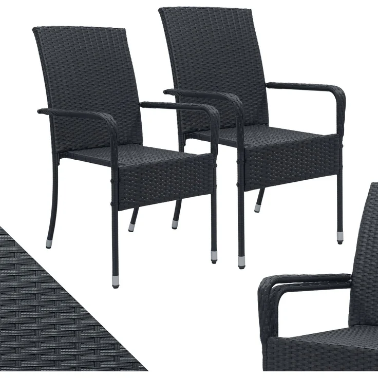 Juskys Polyrattan Gartenstühle Yoro 2er Set - mit Armlehnen & Rückenlehne - 2 Stühle stapelbar - Rattan Stuhl Garten - Stapelstuhl Schwarz – Bild 1