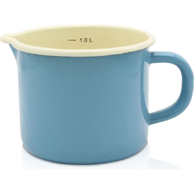 KRÜGER 105693 Milchtopf mit Ausguss 1000 ml mit Literskala, Blau, Stahlemaille