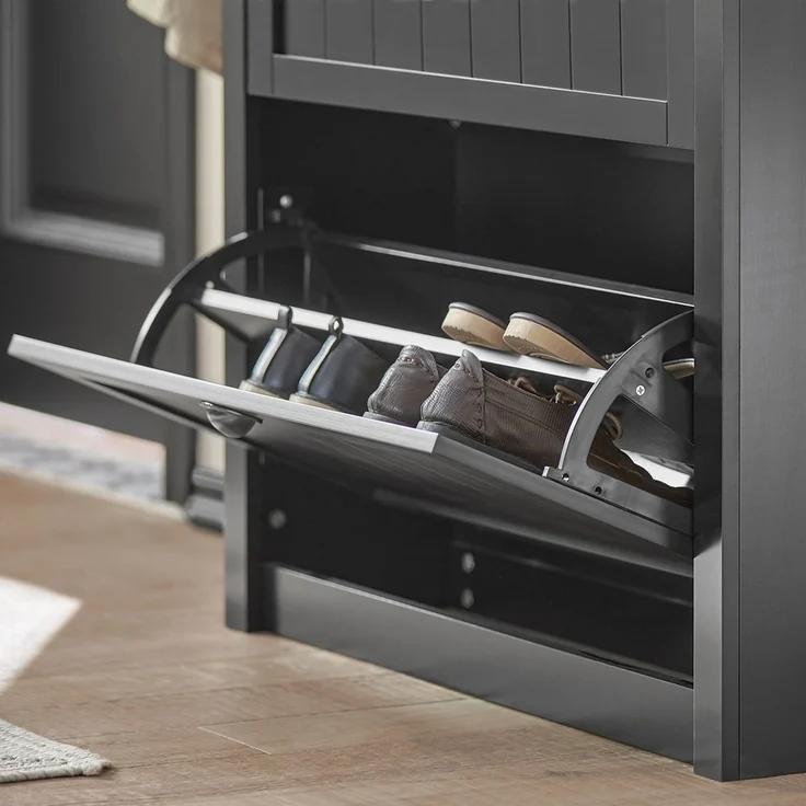 SoBuy FSR87-SCH Schuhschrank, MDF, Lackiert, Dunkelgrau, 80 x 110 x 24 cm – Bild 4