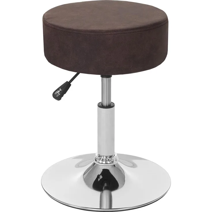 Hocker, höhenverstellbar, Ø 35cm, Wildlederimitat in vintage dunkelbraun