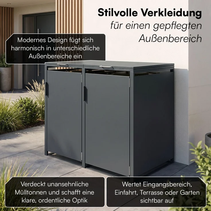 STEELSØN 'Thoria' Mülltonnenbox 2er je 240 Liter, anthrazit, Mülltonnenverkleidung aus Stahl, wetterfest, 116x80x134 cm, Müllbox für 2 Tonnen – Bild 10
