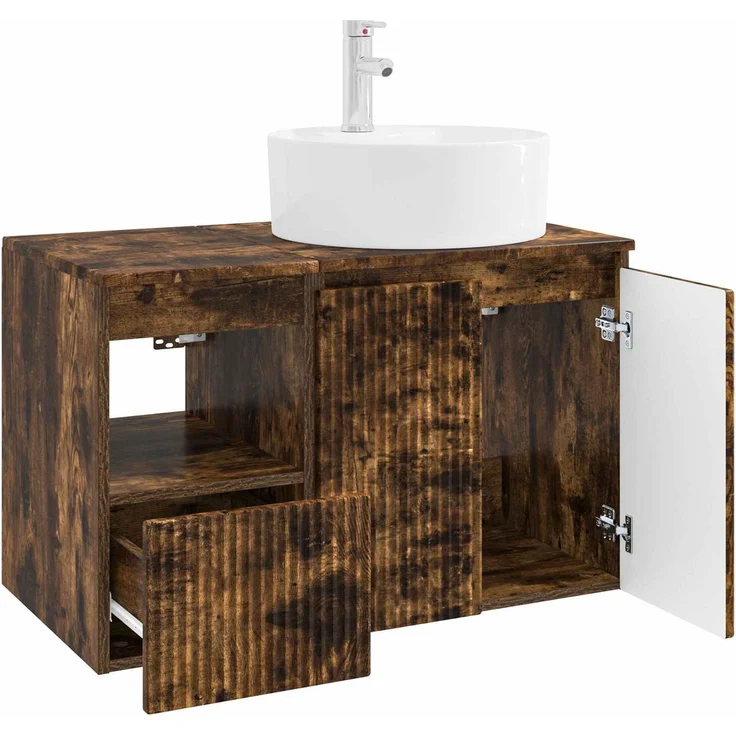 vidaXL Badezimmerschrank-Set 2 stk. Geräucherte Eiche 3404079 – Bild 4