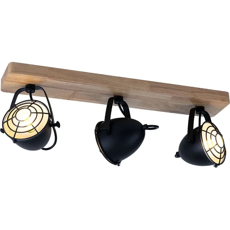 LED Deckenlampe, Metall Holz, schwarz, Spots verstellbar, L 59 cm – Bild 1