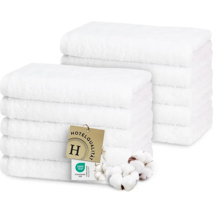 ZOLLNER 10er Set Gästehandücher, 100% Baumwolle, 30x50cm, weiß, extra flauschig