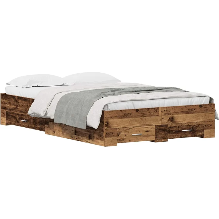 vidaXL Bettrahmen mit Schubladen Altholz 120 x 200 cm Holzwerkstoff 3333969 – Bild 2