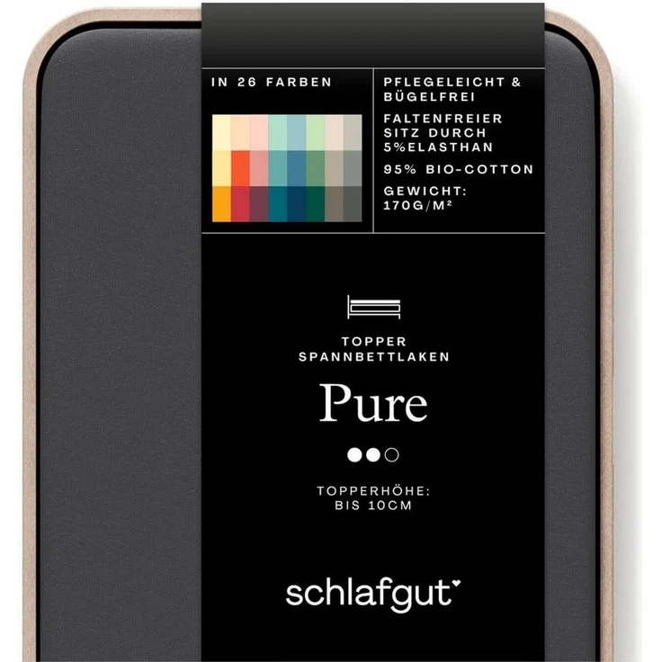 Schlafgut 'PURE TOPPER' Spannbettlaken, für Topper bis 10 cm Höhe, Gray Deep, XL 180x200 cm - 200x220 cm, 100% Bio-Baumwolle – Bild 2