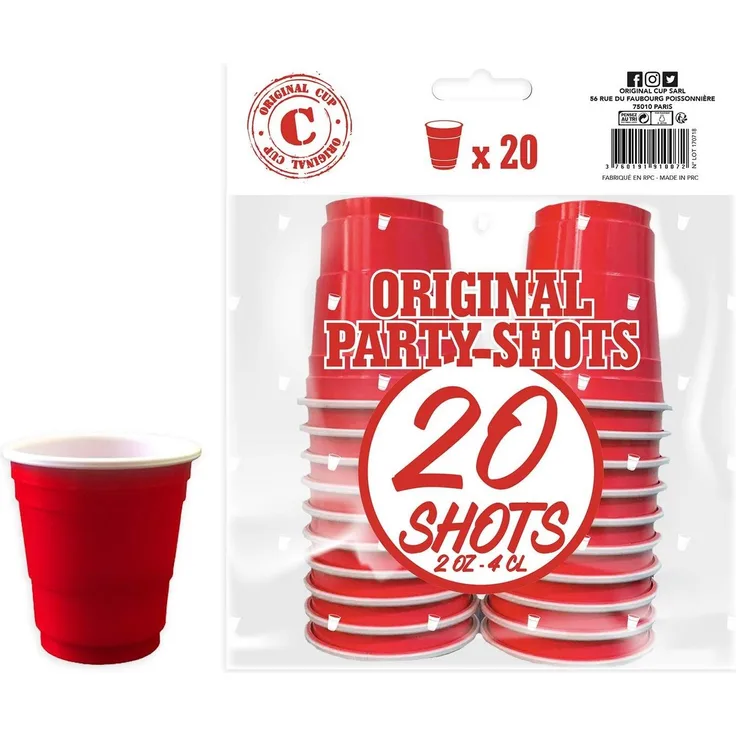 20er Pack Offiziellen Red Shot Cups Amerikanische 4cl Shots rot Beer Pong Premium Shooter Becher Plastik Spülmaschinenfest OriginalCup