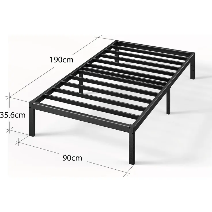 Zinus Elias Bettrahmen 90x190 cm – Höhe 36 cm mit Aufbewahrung unter dem Bett – Plattformbett aus Metall – Schwarz