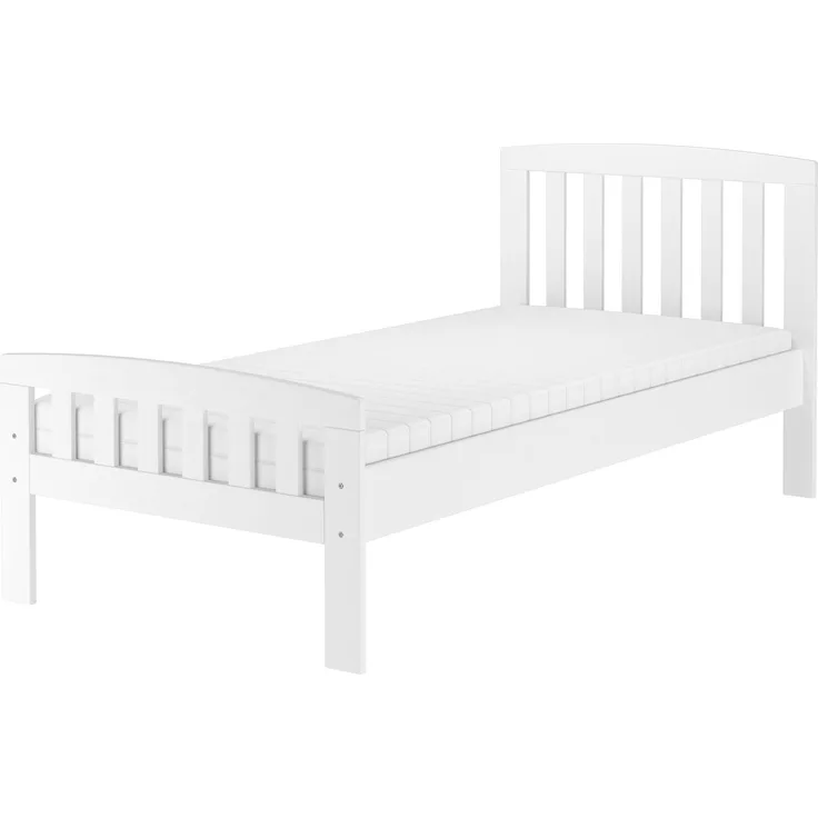 Klassisches Kieferbett weiß, 90x200 cm, Einzelbett, Zubehör wählbar V-60.57-09WRollrost und Matratze inkl.