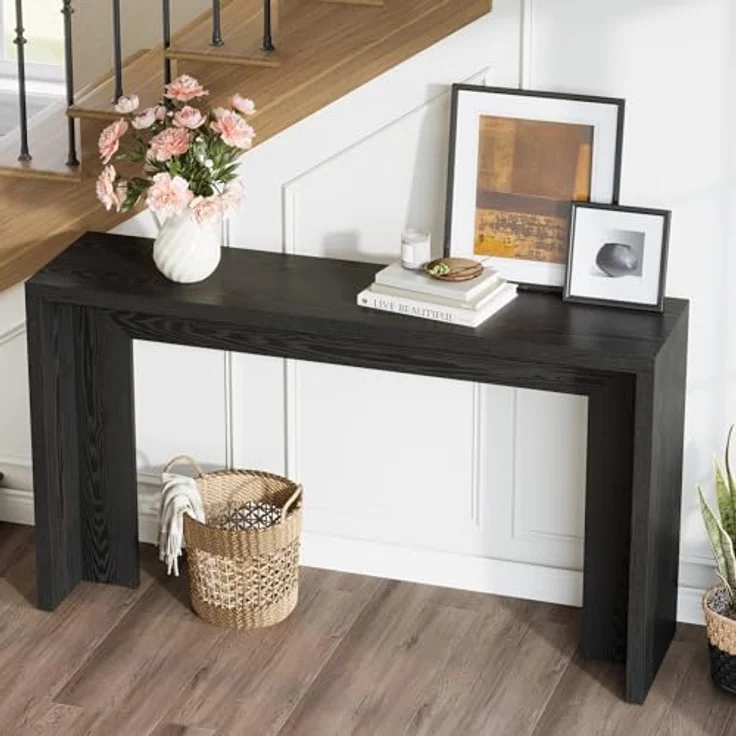 LITTLE TREE Konsolentisch im Landhausstil, 140 cm Langer Sofatisch aus Holz mit Stauraum für Eingangsbereich, Foyer, Flur, Wohnzimmer, einfache Montage (Schwarz) – Bild 9