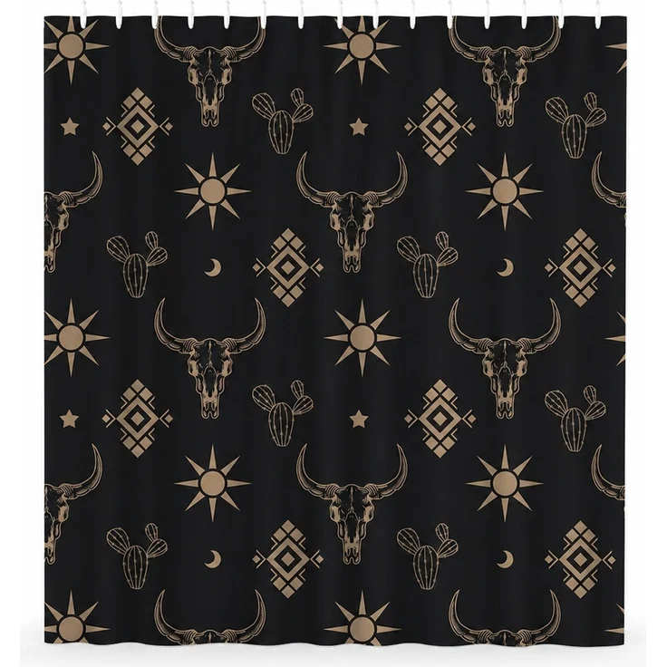 Wasserdichter Duschvorhang mit Westernmuster Schwarz-Beige 220 x 180 cm – Bild 1