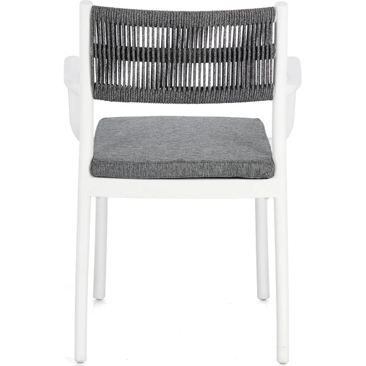 Gartenstuhl Alvin mit Armlehne, Metall und Polyester, modern, weiß dunkelgrau, stapelbar, inkl. Kissen – Bild 5