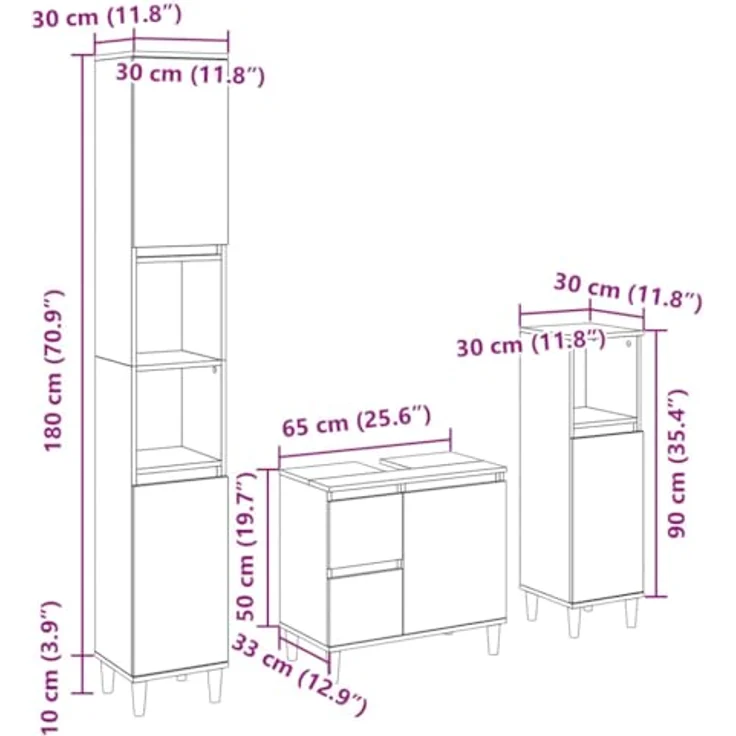 vidaXL 3-tlg. Badmöbel-Set Sonoma-Eiche Holzwerkstoff 3307669 – Bild 4