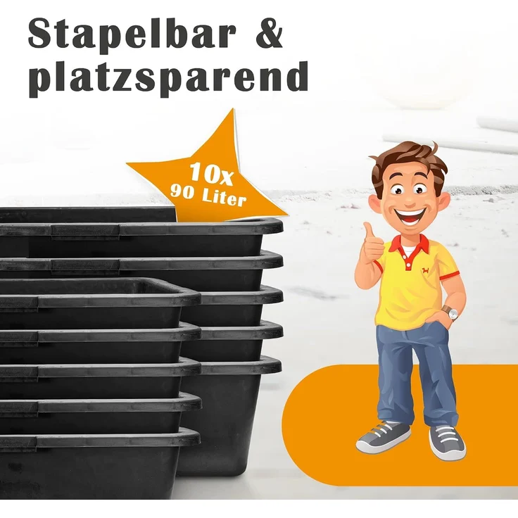 Hossi's Wholesale – 10 Stück Mörtelwanne 90 Liter für Baustelle, Haushalt, Garten, Industrie UVM. – Mörtelkübel für Mörtel, Beton, Schutt & Baustoffe – extrem Stabiler Baueimer mit verstärktem Boden – Bild 7