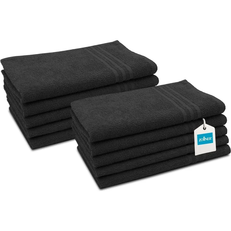 ZOLLNER 10er Set Gästehandtücher, Baumwolle, 30x50 cm, schwarz – Bild 1