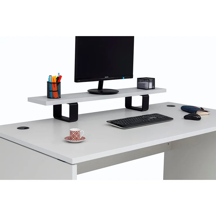 Schreibtisch Nuvi, 160 cm x 80 cm x 75 cm, grau Dekor inkl. Kabelkanal und Monitorständer – Bild 2