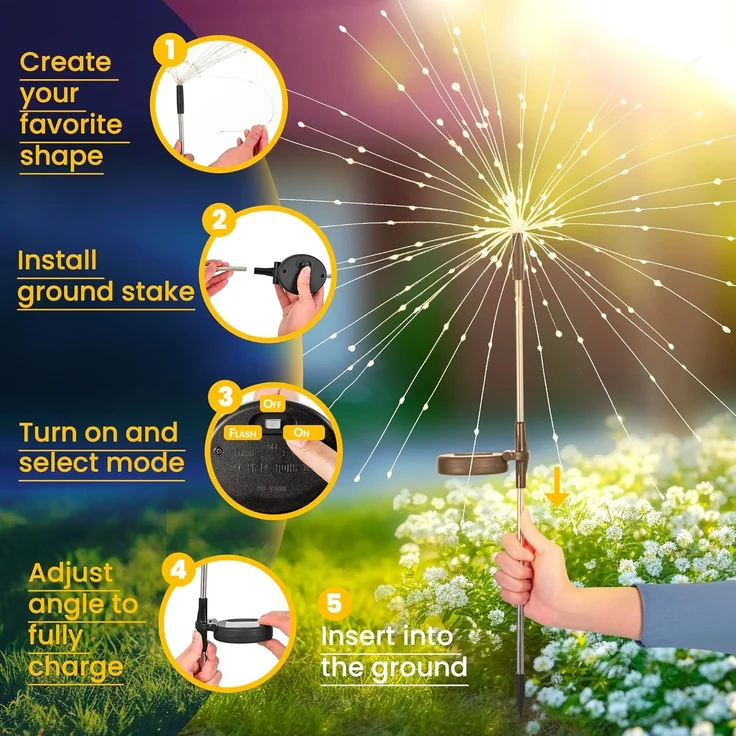 GIGALUMI Solarleuchten für Außen,2 Stück 120 LED Pusteblume Solarlampen, Feuerwerk Solarleuchten Wetterfestfür Außen Garten Balkon Terrasse Blumenkästen Hof Deko – Bild 3