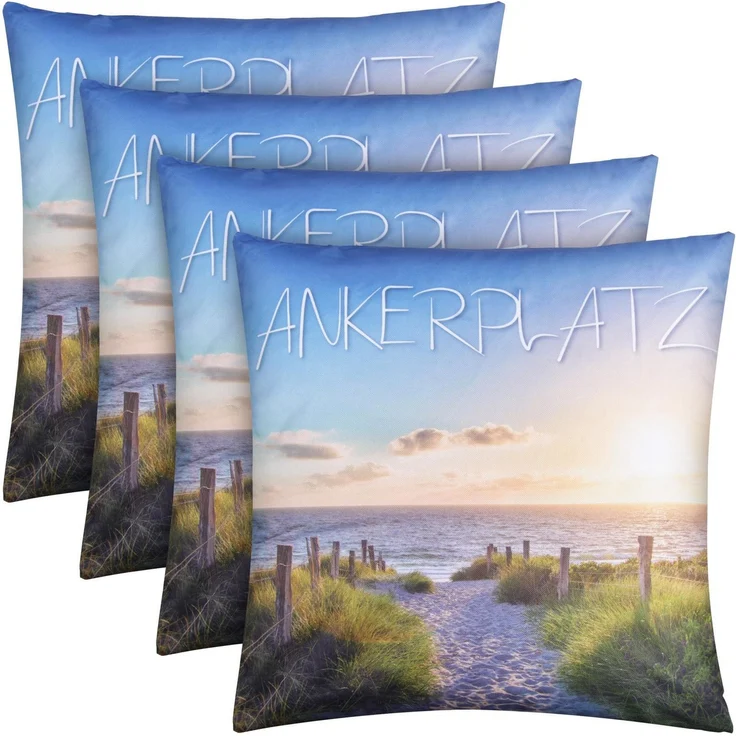 Outdoor Kissen mit Paspel ( 45 x 45 cm ) Dekokissen Garten - Reißverschluss - Schmutz- und Wasserabweisend - abnehmbarer Kissenbezug Ankerplatz 4er-Pack – Bild 1