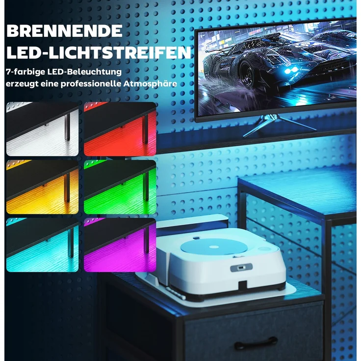 MELAYR, Gaming Tisch L-förmiger Schreibtisch mit LED & Steckdosen, mit Doppelmonitorständer, 165x80x91.5 cm, Schwarz – Bild 6