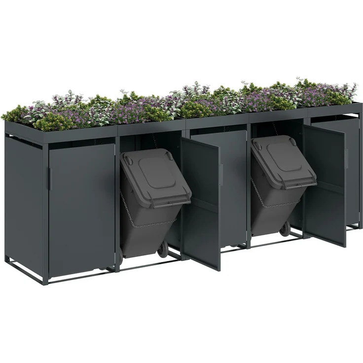 STEELSØN 'Thoria' Mülltonnenbox 5er je 240 Liter, anthrazit, Mülltonnenverkleidung aus Stahl, wetterfest, 125x80x337 cm, Müllbox mit Pflanzendach für 5 Tonnen – Bild 13