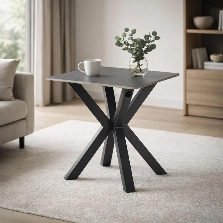 Couchtisch >Janin< in grau, schwarz, Keramik, Metall - 55x55x55cm (BxHxT)