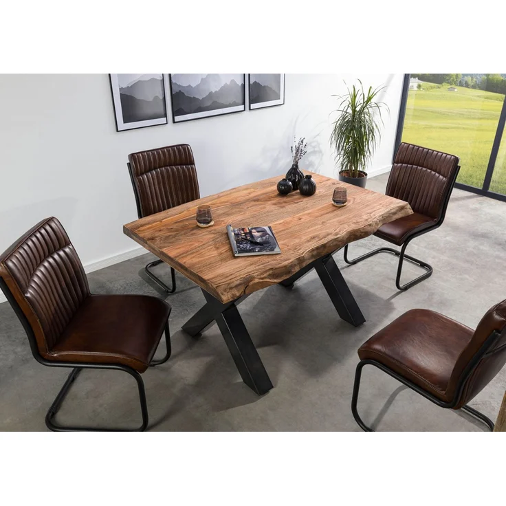 Baumtisch Sheesham 160x90x77 grau gebeizt / X-Beine anthrazit glänzend FREEFORM 5 – Bild 2