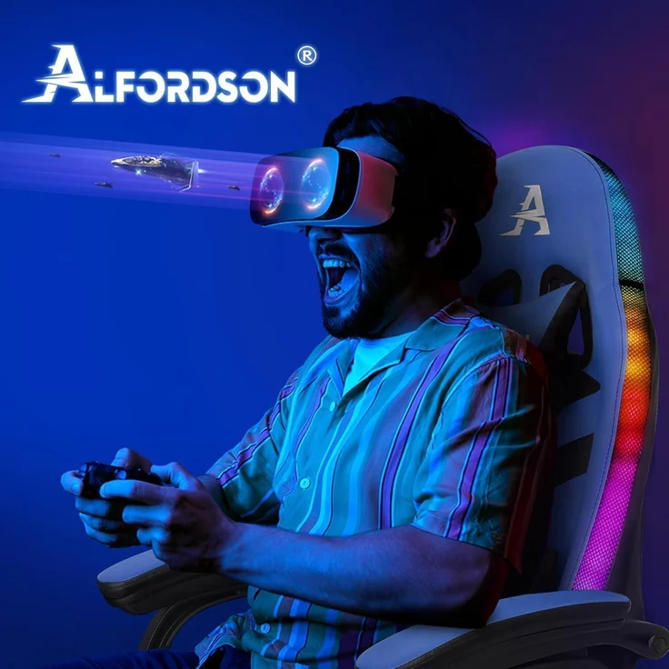 Racing Gaming Stuhl Massage Gamer 12 LED Farben RGB Beleuchtung Blau - ALFORDSON – Bild 3