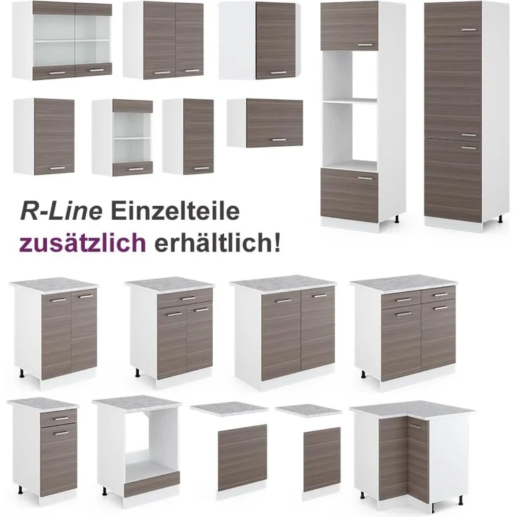 Eckküche R-Line Edelgrau/Weiß 187 x 167 cm, AP Marmor Vicco – Bild 9