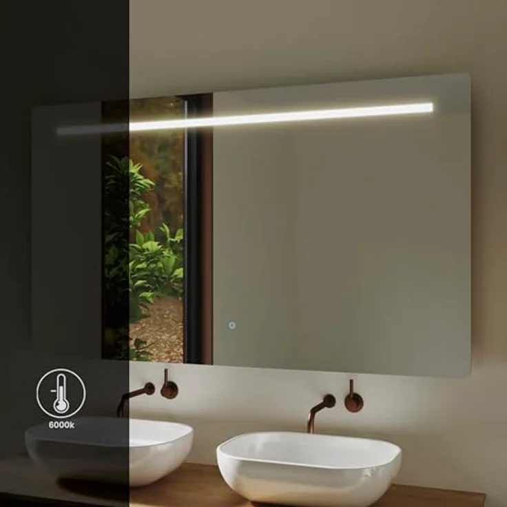 Baikal Rechteckiger Badezimmerspiegel | 70x80 cm | Dicke 6 mm | LED-Stange | Touch mit Anti-Beschlag | Farbtöne 3500 K/4000 K/6000 K | Spiegel mit Licht | Spiegel mit LED – Bild 6