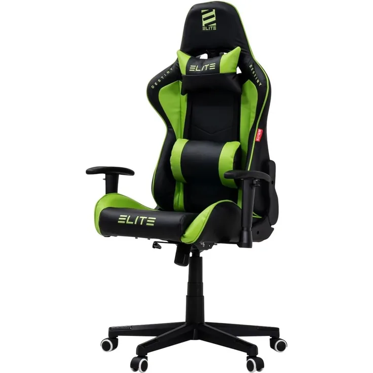 ELITE Gaming Stuhl MG200 Destiny - Ergonomischer Bürostuhl - Schreibtischstuhl - Chefsessel - Sessel - Racing Gaming-Stuhl - Gamingstuhl - Drehstuhl - Chair - Kunstleder Sportsitz (Schwarz/Grün)
