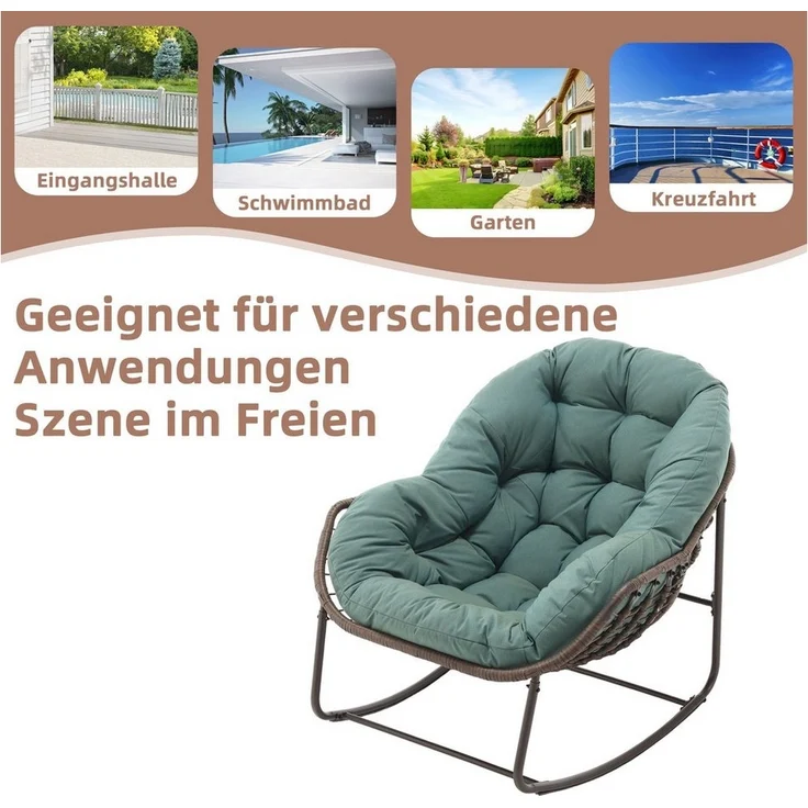 LVHOM Schaukelstuhl mit gepolstertem Kissen, Rattanstuhl mit Stahlrahmen, Lounge Sessel (Großformat B110.5cm x T94.5cm x H80cm,Dicke Kissen,160kg Tragfähigkeit, MEHRE FARBEN MEHRE OPTIONEN! Schaukelsessel umhüllendem Sitzgefühl & hoher Armlehne, 1 St),... – Bild 3