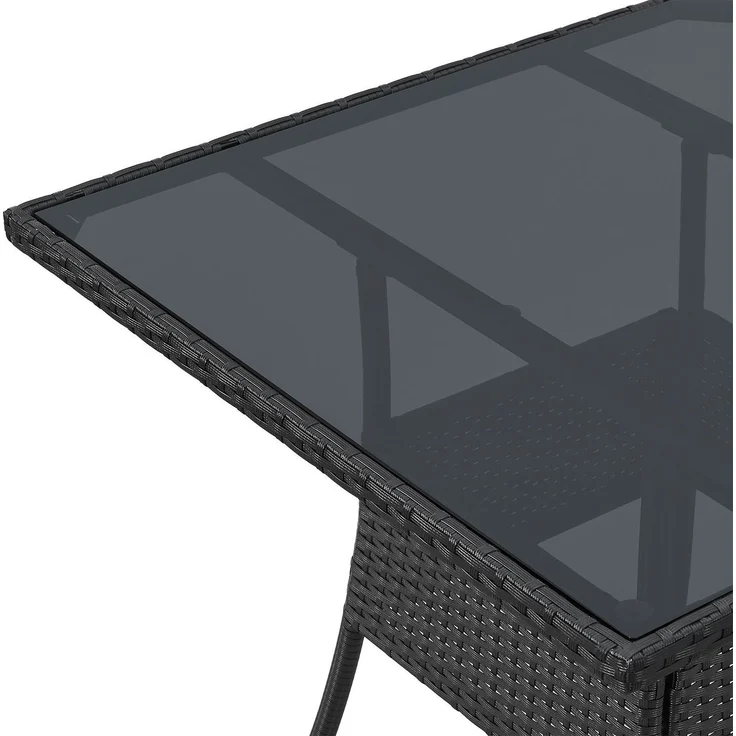Juskys Polyrattan Gartentisch Yoro wetterfest - Balkontisch 80x80 cm eckig - Rattan Beistelltisch mit Glasplatte - kleiner Tisch für Balkon - Schwarz – Bild 5