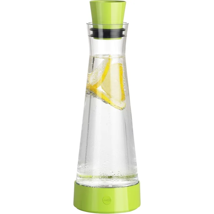 Emsa Flow Slim Friends Karaffe, Wasserkaraffe, Glaskaraffe, Kühlung, Glas, Hellgrün, 1 L, 515478